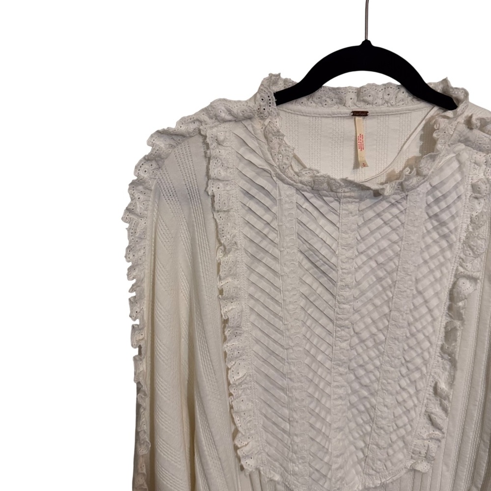 Free People Size Small White More Romance Top Blouse Boho Lace Long Sleeve - Picture 3 of 9